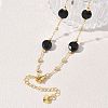 Natural Black Onyx(Dyed & Heated) Faceted Flat Round Beaded Chain Necklaces with Matte Brass Beads GG-CBA37F5-01G-11-2