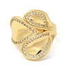 Leaf Brass Micro Pave Cubic Zirconia Open Cuff Rings RJEW-U008-18G-2