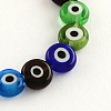Flat Round Handmade Evil Eye Lampwork Beads Strands X-LAMP-R116-02-1