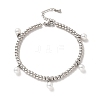 304 Stainless Steel Plastic Pearl Charm Bracelet with 201 Stainless Steel Round Beads for Women BJEW-B057-20P-1