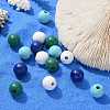 160 Pcs 4 Colors Summer Ocean Marine Style Painted Natural Wood Round Beads WOOD-LS0001-01G-4