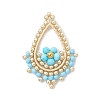 Faceted Round Dyed Natural Magnesite & Glass Seed Beaded Pendants PALLOY-MZ01097-04-1