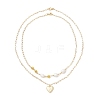 Natural Cultured Freshwater Pearl Rice Beads Brass Heart with Letter Pendant Paperclip Chain Double Layered Necklaces NJEW-JN05378-02-4