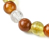 Synthetic Citrine & Natural Carnelian & Red Jasper & Natural Quartz Crystal Round Beaded Stretch Bracelets BJEW-JB10910-01-3