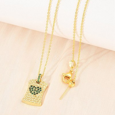Brass Micro Pave Cubic Zirconia Rectangle with Heart Pendant Adjustable Slider Necklaces KK-CBA4547-08G-02-1