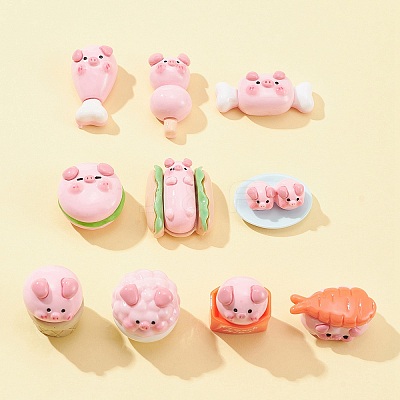 10Pcs 10 Styles Opaque Resin Cute Pig Imitation Food Decoden Cabochons CRES-FS0001-13-1
