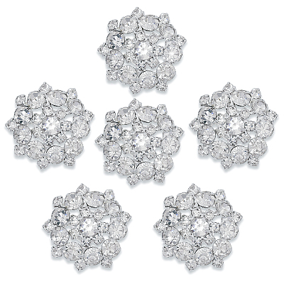 6Pcs 1-Hole Alloy Rhinestone Shank Buttons BUTT-CA0001-16A-1