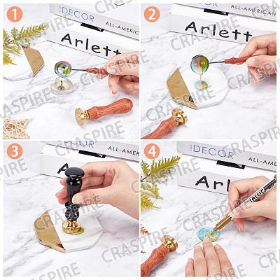 Pear Wood Handle and Wax Seal Brass Stamp Head Sets AJEW-CP0002-49-1