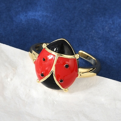 Brass Enamel Cuff Rings for Women RJEW-A059-03G-1