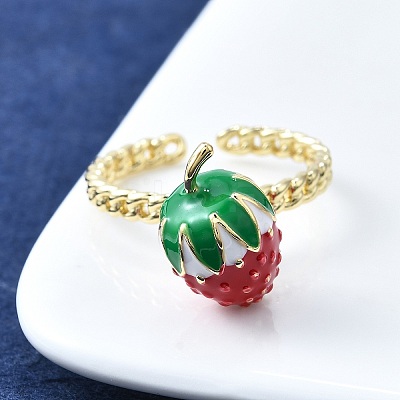 Brass Enamel Open Cuff Rings for Women RJEW-F179-08G-02-1