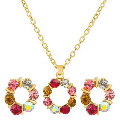 Ring Alloy Rhinestone Pendant Necklace & Stud Earrings Sets WG4EA96-02-1