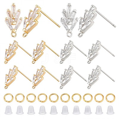 6 Pairs 2 Colors Brass Grass Shape Stud Earring Findings KK-CN0001-91-1