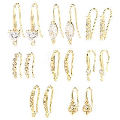16Pcs 8 Styles Brass Earring Hooks KK-YW0003-83-1
