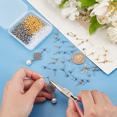 200Pcs 2 Styles Iron & 304 Stainless Steels Stud Earring Findings FIND-UN0003-46-1