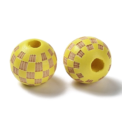 Wood Laser Engraved Tartan Beads WOOD-I011-01B-04-1