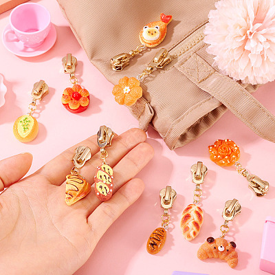 10Pcs 10 Styles Bread Resin Zipper Sliders HJEW-TAC0078-1