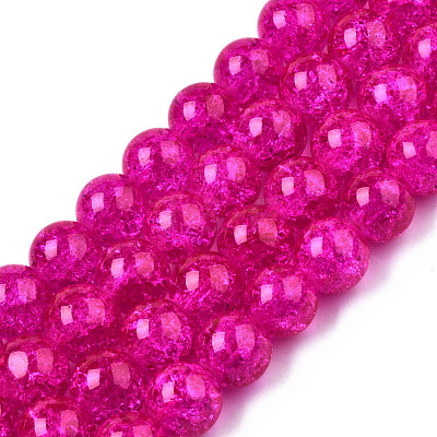 1Strand Fuchsia Transparent Crackle Glass Round Beads Strands X-CCG-Q001-10mm-08-1