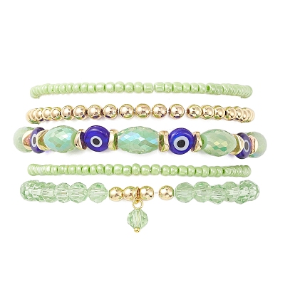 5Pcs 5 Style Glass & Lampwork Evil Eye Stretch Bracelets Set BJEW-JB09619-04-1