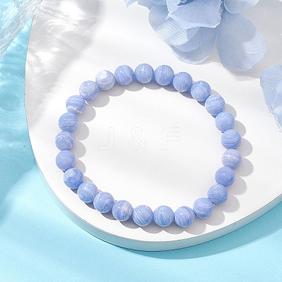 Natural Dyed Blue Lace Agate Beads Stretch Bracelets for Women BJEW-JB11261-1