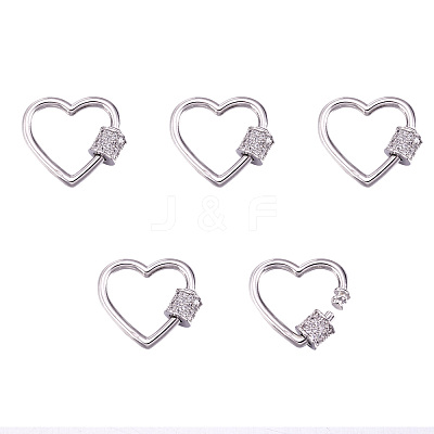 Brass Micro Pave Clear Cubic Zirconia Screw Carabiner Lock Charms ZIRC-E164-07P-1