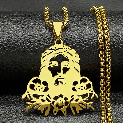 201 Stainless Steel Religion Jesus Pendant Necklaces LS-NJEW-H065-01G-1