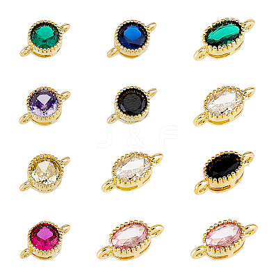 12Pcs 2 Styles Brass Micro Pave Cubic Zirconia Links Connectors KK-HS0015-22A-1