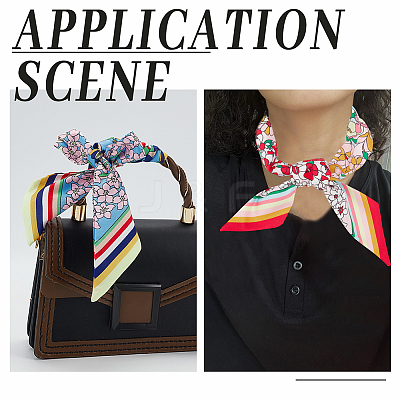 8Pcs 4 Colors Flower Pattern Imitated Silk Fabric Scarf for Women Girls AJEW-GO0004-18-1