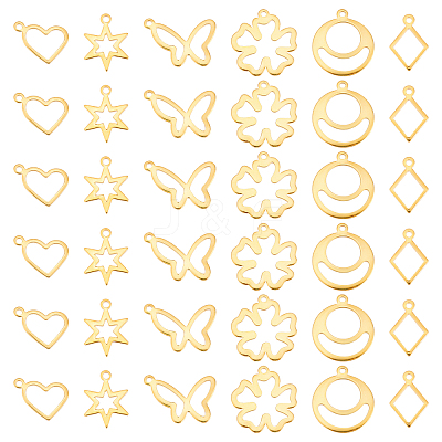 60Pcs 6 Style 201 Stainless Steel Charms STAS-DC0010-31-1