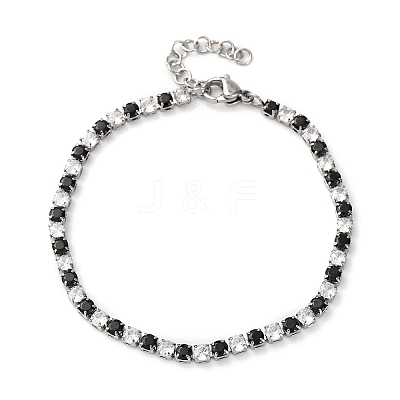304 Stainless Steel with Cubic Zirconia Link Chain Bracelets for Women BJEW-G754-01A-P01-1