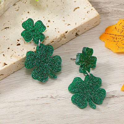 Shiny Acrylic Clover Dangle Stud Earrings HR9166-4-1