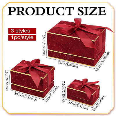 3Pcs 3 Styles Cardboard Paper Gift Boxes with Velvet Lid and Ribbon AJEW-BC0010-03A-1