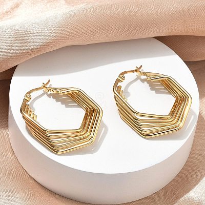 Multilayer Polygon 201 Stainless Steel Hoop Earrings EJEW-D354-06G-1
