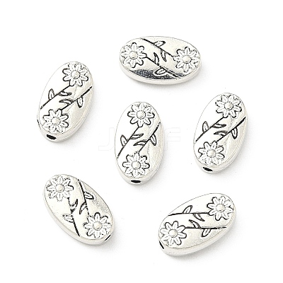 Oval with Flower Tibetan Style Alloy Beads LS-X-TIBEB-1199-AS-LF-1