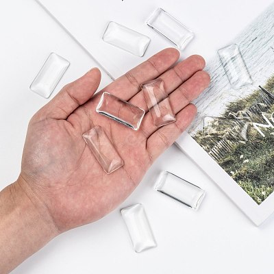 Transparent Rectangle Glass Cabochons GGLA-R025-38x19-1