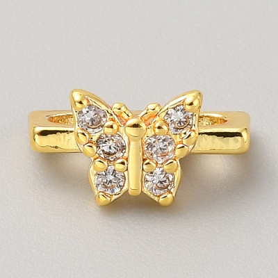 Brass Pave Clear Cubic Zirconia Connector Charms KK-WH0081-22C-G-1
