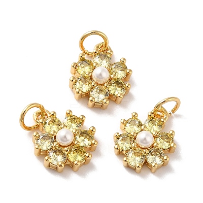 Rack Plating Brass Micro Pave Cubic Zirconia Charms KK-A160-22B-G-1