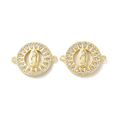 Rack Plating Brass Cubic Zirconia Virgin Mary Connector Charm KK-C084-01F-G-1