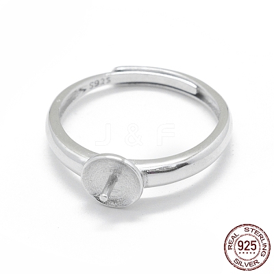 Anti-Tarnish Adjustable Rhodium Plated 925 Sterling Silver Finger Design Ring Mounts Fittings with Pearl Seat STER-L055-019P-1