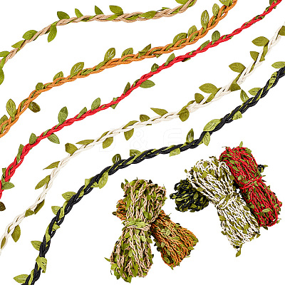 5 Bundles 5 Colors Wax Cotton Knitted Cord with Leaf Trimming OCOR-GA0001-65-1