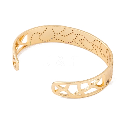 Brass Pave Colorful Cubic Zirconia Hollow Open Cuff Bangles for Women BJEW-S147-09G-A-1