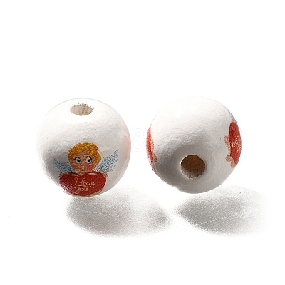 Valentine's Day Element Printed Wood Beads WOOD-R002-01-09-1