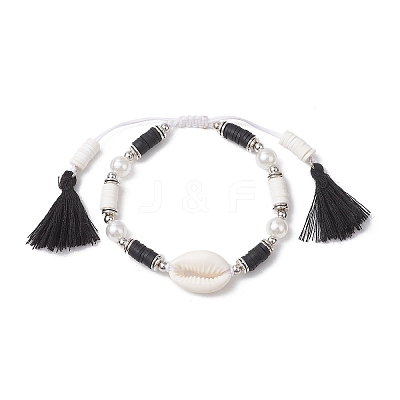 Natural Cowrie Shell Braided Bead Bracelets BJEW-JB11498-1