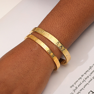 2Pcs 2 Style 201 Stainless Steel Hinged Bangles for Women QR1999-1-1