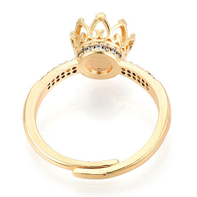 Crown Shape Brass Micro Pave Clear Cubic Zirconia Cup Peg Ring Settings KK-T076-18G-1