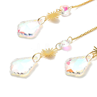 Heart Natural Rose Quartz Chips Hanging Ornaments HJEW-G024-01A-1