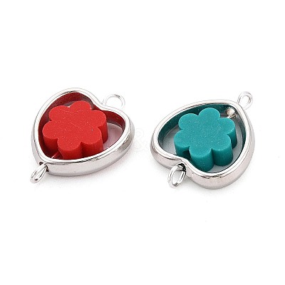 Polymer Clay Flower Beads with CCB Plastic Heart Frame Connector Charms CLAY-T022-28M-1