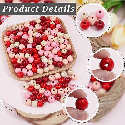 250Pcs 5 Colors Spray Painted Round Natural Schima Wood Beads WOOD-PA0001-73A-1