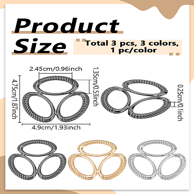 3Pcs 3 Colors Tri-Ring Alloy Brooch Scarf Clip Buckles for Women Lady Girls AJEW-LP0010-65-1