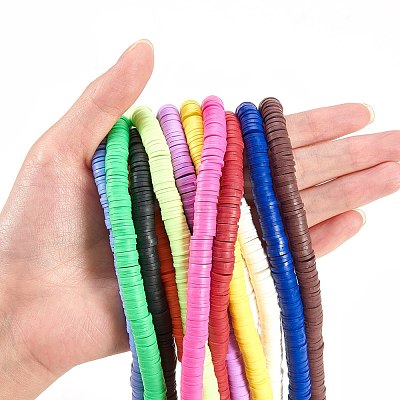 14 Strands 14 Colors Flat Round Handmade Polymer Clay Beads CLAY-SZ0001-14-1