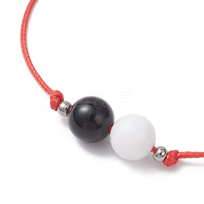 2Pcs Natural Rose Quartz & Eyeless Obsidian 
& Malaysia Jade Beads with Korean Waxed Polyester Cord Bracelets BJEW-JB12887-1